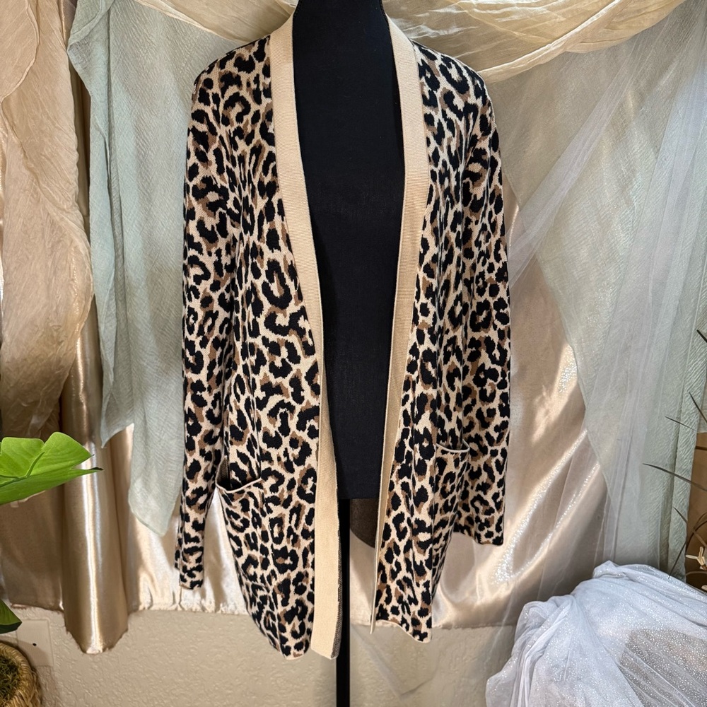 J. Crew Animal Print Cardigan - Black and Tan